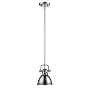 Beachcrest Home Bodalla 1-Light Bowl Metal Mini Pendant - Pewter w/White Shade(BCHH4902_21904289_21904288)