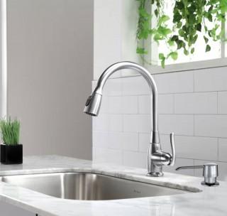 Kraus Stainless Steel Single Handle Pull Down Standard Kitchen Faucet with Dual Sprayer (KUS2096_6405812_6405815) - Chrome