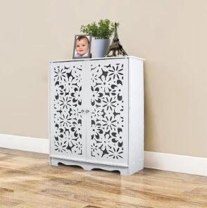 Bungalow Rose 10 Pair Shoe Storage Cabinet Sculpture Work Door (BGRS8465) - white