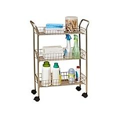 3-TIER ROLLING BATH CART WITH LOCKING WHEELS IN MATTE NICKEL