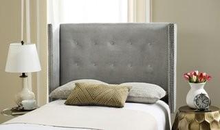 Harriet Bee Keisha Upholstered Wingback Headboard (HRBE2570) - Full / Queen Grey
