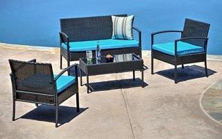 Charlton Home Fayette 4 Piece Wicker Seating Group with Cushion (CHLH4658_18663422) - Blue