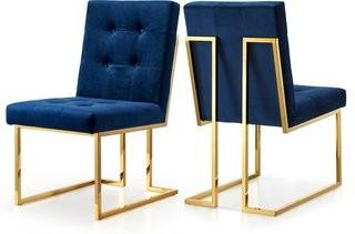Willa Arlo Interiors Robey Upholstery Dining Chair (WRLO8747) - Set of 2 - Navy / Gold