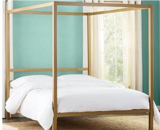 Mercer41 Upholstered Canopy Bed (MRCR5587_19139234_19139235_19139239) - Queen Gold Finish Metal Frame
