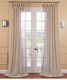 Exclusive Fabrics - Faux Linen Sheer Curtain  - Bone - 50" x 108" Pole Pocket  - 2 Pcs
