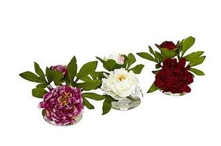 6" Peony w/Glass Vase ( Set of 3) 