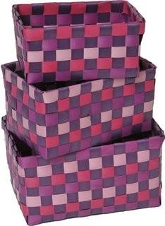 Evideco 3 Piece Checkered Woven Basket Set (EDDE1603_15866665) - Fuschia