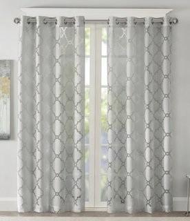 Willa Arlo Interiors Breckenridge Geometric Sheer Grommet Single Curtain Panel (WRLO7318_22804383_22804386) - 50" x 63" - Grey - 2 panels
