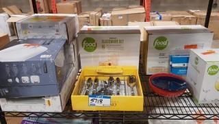 Lot - Shelf - Asst'd Cutlery, Glasses, Plates Etc. 