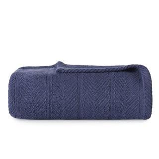 Eddie Bauer Herringbone 100% Cotton Blanket (ERB1781_23471289_27087352) - Navy - Queen / Full