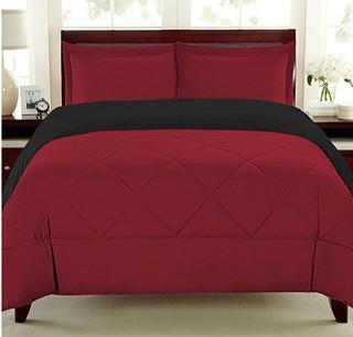 Sweet Home Collection Down Alternative Reversible 3PC Comforter Set - Burgundy Black - Twin