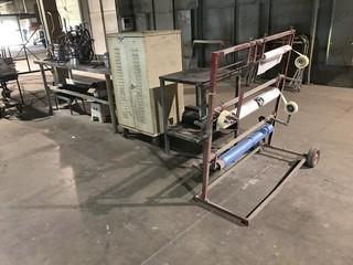 Lot of Roll Away Shop Cabinet, Steel Shop Table and Painters Supply Rack