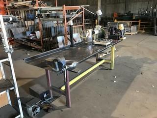 120" x 38" Shop Work Bench w/ 6" Bench Vise and Overhead Work Light