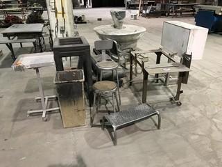 Lot of Asst. Stools, Stands, Chairs, Shelves, etc.