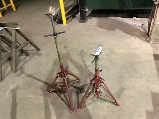 Lot of (2) V-Head Adjustable Pipe Stands w/ (2) Roller Heads and Extra V-Head