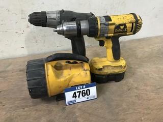 Lot of (1) 18V DeWalt Cordless Drill, (1) Craftsman 8.4V Cordless Drill, and (1) Rayovac Flashlight