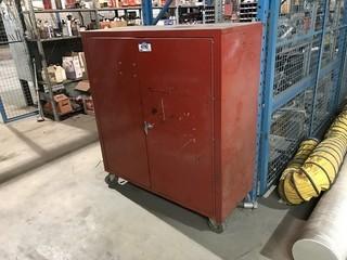 Roll Away 2-Door Shop Cabinet w/ Contents Including Filter Wrench, Tool Body, etc.