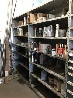 Contents of Shelving and Built -In Multi-Drawer Parts Cabinets Including Asst. Loctite, Silicone, Oil, Grease, Pipe, Steel, Hoses, 