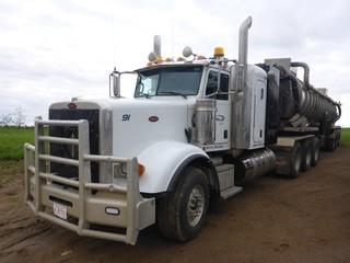 2015 PETERBILT 367 Tri Drive Highway Tractor, 182,132 Km, 5,121 Hrs, c/w Cummins ISX-15 (550 HP) 18 Spd. 16,000 Lb Front, 61,000 Lb Rear Axles, A/R Susp, Differential & Inter-Axle Lockups, Wet Kit & Hyd Oil Cooler, 36" Flat Top Sleeper, Cabinets, Walking Deck,  Air Slide Fifth Wheel, 385/65R22.5 Tires, Sold with SV03.