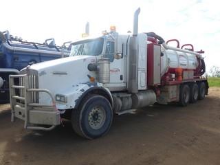 2009 KENWORTH T800 Tri Drive Vacuum Tanker, 538,187 Km, c/w Cummins ISX-15 (525 HP), 18 Spd, 17,600 Lb Front, 69,000 Lb Rear Axles, A/R Susp, 301" Wheelbase, Differential & Inter-Axle Lockups, CARRIER 3Kw APU, 2007 VIP 15,461 Liter Single Compartment Vacuum Tank SN 07-1237 c/w HIBON 820 Blower, Cyclone & Silencer, Float Level Indicator, Hyd Hoist & Gate, Heated Valves, Cabinets, 445/65R22.5 Front, 11.R24.5 Rear Tires.