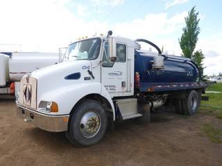  1996 KENWORTH T300 S/A Septic Vacuum Tanker, 693,106 Km, c/w Cummins 8.3 Liter, 9 Spd, 12,000 Lb Front, 23,000 Lb Rear Axle, A/R Susp, Differential Lock, WEBASTO Engine Heater, CUSTOMBUILT 1,600 Gallon Vacuum Tank, FRUITLAND RCF500 320 CFM Blower c/w Hyd Drive, Hyd Gate, Two 4" Rear Discharge Valves, 295R22.5 Front, 11R22.5 Rear Tires.