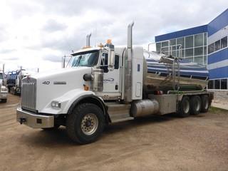 2012 KENWORTH T800 Tri Drive Potable Water Tanker, 310,713 Km, c/w CUMMlNS ISX-15 (525 HP) 18 Spd, 20,000 Lb Front, 69,000 Lb Rear Axle, A/R Susp, 293'' Wheelbase, Differential & Inter-Axle Lockups, Wet Kit & Hydrapak Oil Cooler, 28" High Rise Sleeper, OILMEN'S 5,400 Gallon Insulated Stainless Tank SN 48702, BOWIE 3" Pump c/w Hyd Drive in Hot Box, Side & Rear Discharge/Load, Pup Eqpt, 425/65R22.5 Front, 11R24.5 Rear Tires.