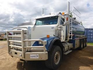 2005 FREIGHTLINER FLD120SD Tri Drive Water Tanker, 717,723 Km, c/w CAT C15 (500 HP), 18 Spd, 20,000 Lb Front, 60,000 Lb Rear Axles, A/R Susp, 260" Wheelbase, Differential & Inter-Axle Lockups, TRANSWAY 125 Barrel Single Compartment Water Tank SN 12114010 c/w BOWIE 3" Pump c/w Hyd Drive, Mounted in Hot Box, Float Level Indicator, Pup Eqpt, 385/65R22.5 Front, 11R24.5 Rear Tires.