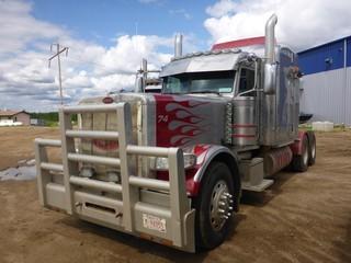 2012 Peterbilt 389 Legacy T/A Highway Tractor, 912,283 Km, c/w Paccar 485 HP, Auto, 12,000 Lb Front, Differential and Inter-Axle Lock-up, A/R Susp, Sleeper, Wet Kit, Flat Top Sleeper, 11R24.5 Tires.