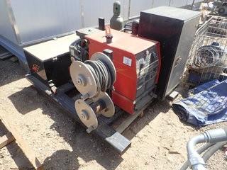 Portable Welding Skid w/ Lincoln Ranger 9 Portable Gas Welder, Cable Reels, Cables, Oxy/Acetylene Torch Set, Forklift Pockets, etc. Showing 2,613hrs. **LOCATED IN STETTLER MAIN YARD**