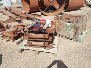 Lot of Approx. 9 Skids of Asst. Steel, Fittings, Flanges, Blower Mounts, Welding Bench, Tidy Tank, I-beam, etc.- YELLOW PAINT. **LOCATED IN STETTLER FAR EAST YARD**