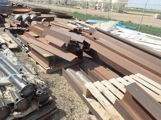 Lot of Asst. Steel Including Discharge Blower Connections, H-frame, Asst. Steel, etc.- GREEN PAINT. **LOCATED IN STETTLER FAR EAST YARD**