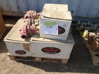 Lot of 6 Kimray EGP 2200 FMT PO 1" IV Valves and 5 Kimray 301-ABY-C 2" 230 SGT PR-D Valves. **LOCATED IN STETTLER EAST YARD**