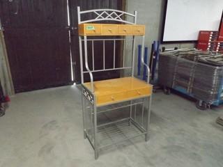 31" x 18" x 68" Bakers Rack w/drawers and wire neck