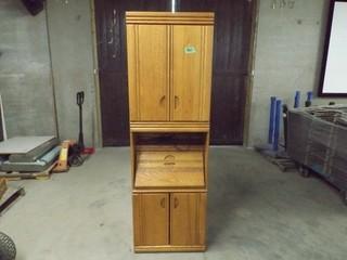 16" x 24" x 74" Solid Oak Cabinet w/hide away cabinet and light