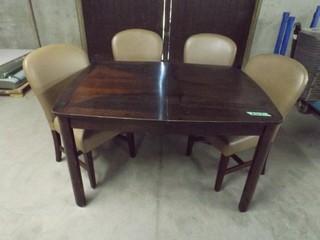 54" x 42" x 30" Wood Dining Room Table w/4 Leather Chairs