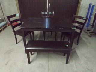 48" x 30" x 30" Wood Dining Room Table w/3 Chairs and Bench Seat