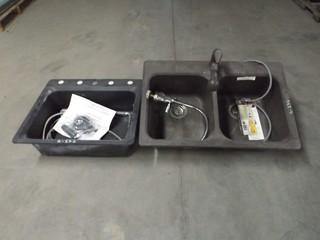 Lot of (1) Double and (1) Single Kitchen Sink c/w Faucets and Hoses