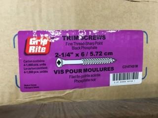 Qty of (2) 4 x 1,000pc Cartons of Grip Rite 2-1/4" x 6/5.72cm Trim Screws.