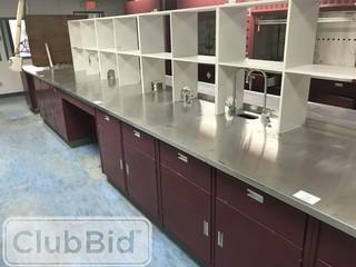 36.5" X 282" S/S Worktop, Metal Cabinets and Drawers w/ Electrical Outlets, Gas, and Water