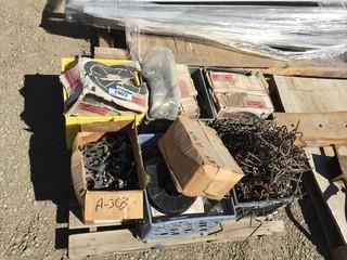 Pallet of Assorted Welding Wire, Clamps & Rebar Stands