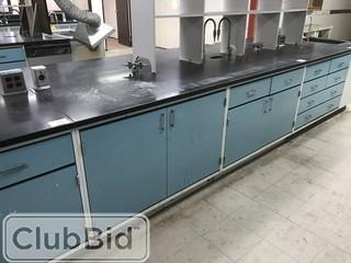 94" X 31" Worktop, Metal Cabinets and Drawers w/ Electrical Outlets, Air/ Gas, and Water