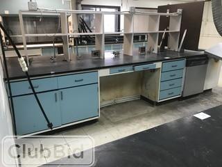 142 X 31"  Worktop, Metal Cabinets  and Drawers w/ Electrical Outlets, Air/ Gas, Water, and Dishwasher