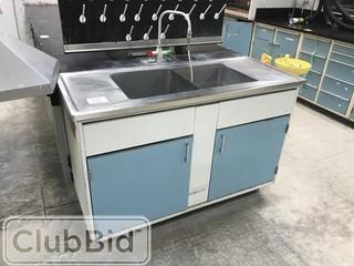52" X 55" S/S Top, Double Well Sink w/ Metal Cabinets (No Faucet)