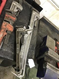 Lot of Aluminum 900mm Pipe Wrench, 16" Pipe Wrench, 450mm Crescent Wrench.
