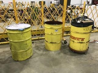 Lot of (2) Shop Rag Barrels and (1) Barrel w/ Cart.