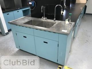 2' X 5' S/S Double Well Sink w/ Metal Cabinets