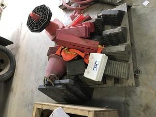 Lot of Asst. Automotive Accessories including Wheel Chocks, Road Flares, Pylons, etc.