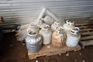 Lot of (9) 20 Lb Propane Tanks.