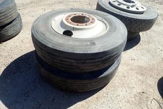 Lot of (2) Kumho 11R24.5 Tires on Rims.