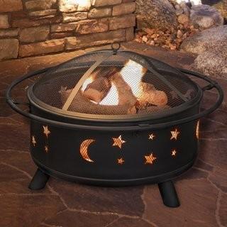 Pure Garden Fire Pit Set, Wood Burning Pit - Includes Screen, Cover and Log Poker, 30 inch Round Star and Moon Firepit